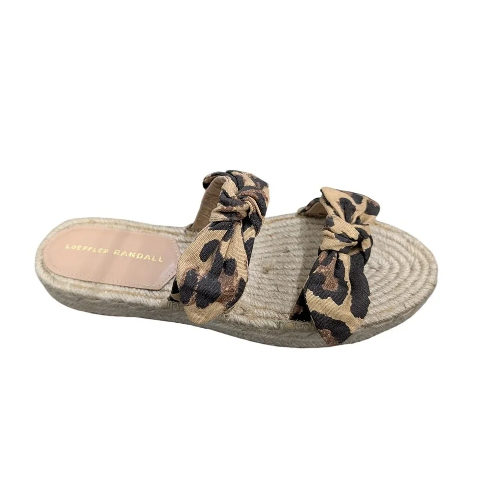 Loeffler Randall NEW Daisy Espadrille Sandals Leopard Print Bow Slide- 7.5